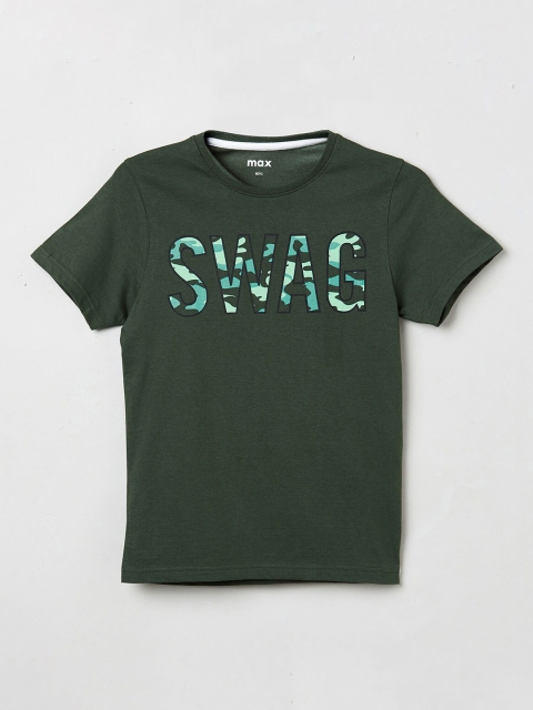 

max Boys Olive Green Printed Round Neck T-shirt