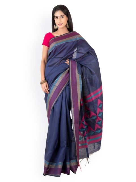 

Tribes India Blue & Purple Silk Cotton Solid Saree