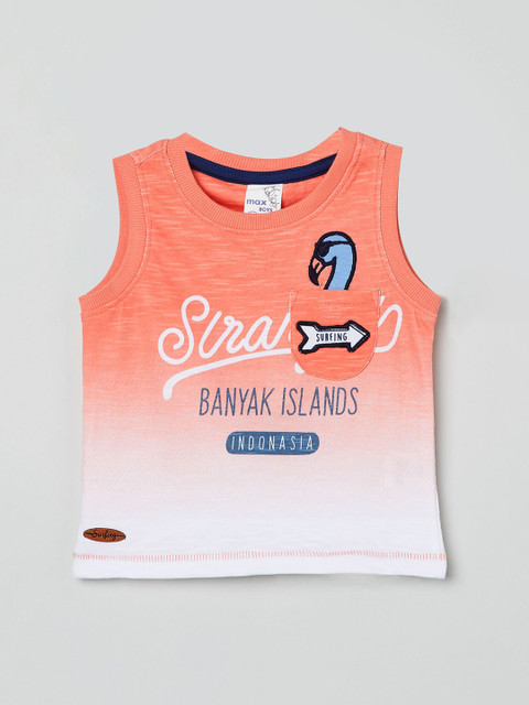 

max Boys Orange & White Printed Round Neck T-shirt