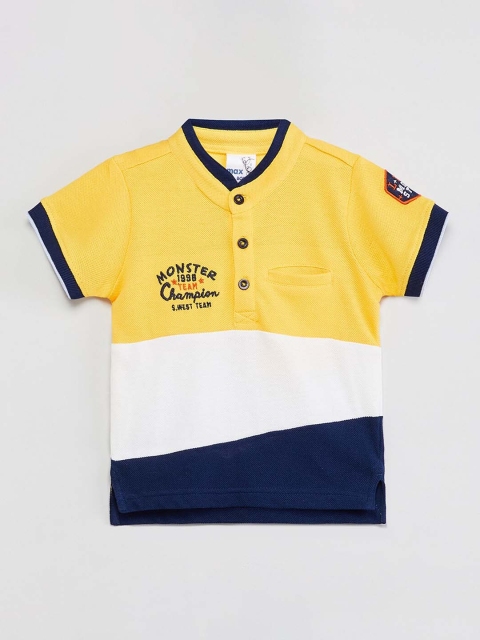 max Boys Yellow & White Colourblocked Henley Neck T-shirt