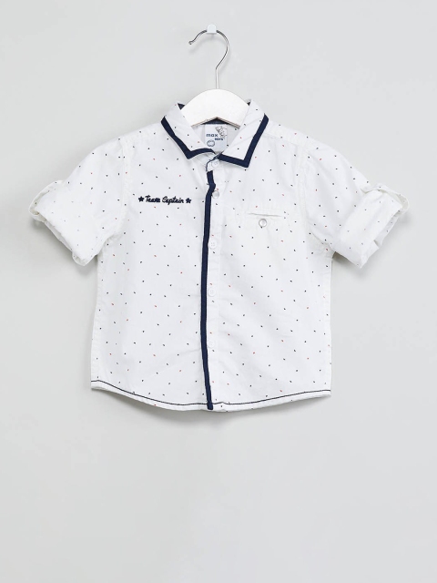 max Boys White Regular Fit Printed Casual Shirt