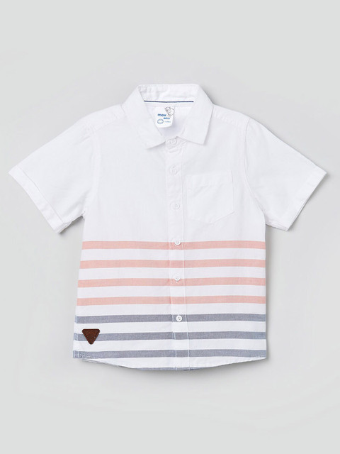 

max Boys White & Peach-Coloured Regular Fit Striped Casual Shirt