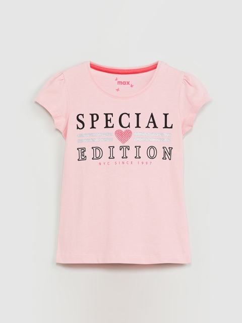 

max Girls Pink Printed Round Neck T-shirt