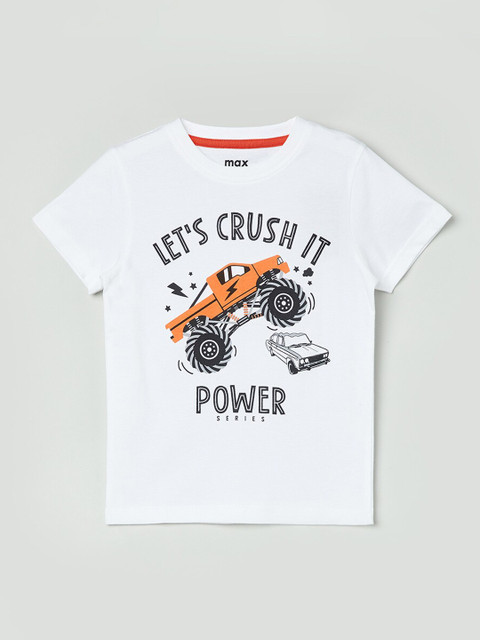 

max Boys White & Grey Printed Round Neck T-shirt