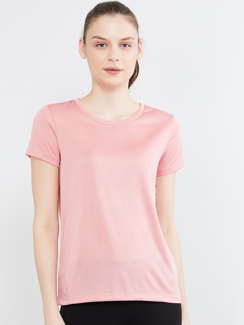 

max Women Rose Pink Solid Round Neck T-shirt