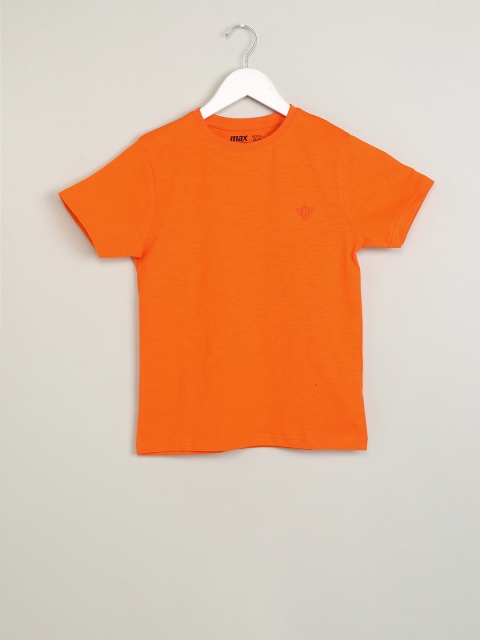 

max Boys Orange Solid Round Neck T-shirt