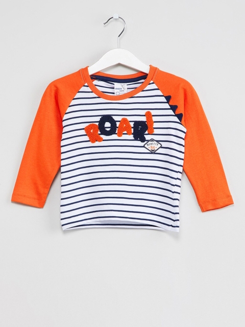 

max Boys White Striped Henley Neck T-shirt