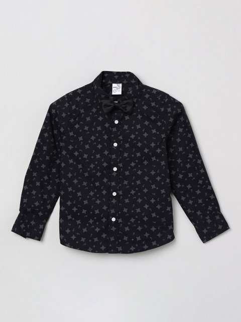 

max Boys Black Regular Fit Printed Casual Shirt