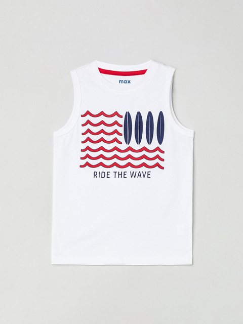 

max Boys White Printed Round Neck T-shirt