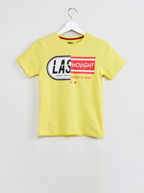 

max Boys Yellow Printed Round Neck T-shirt