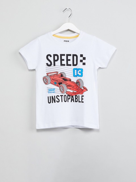 

max Boys White Printed Round Neck T-shirt