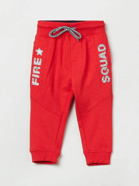 

max Infant Boys Red & White Printed Slim-Fit Joggers