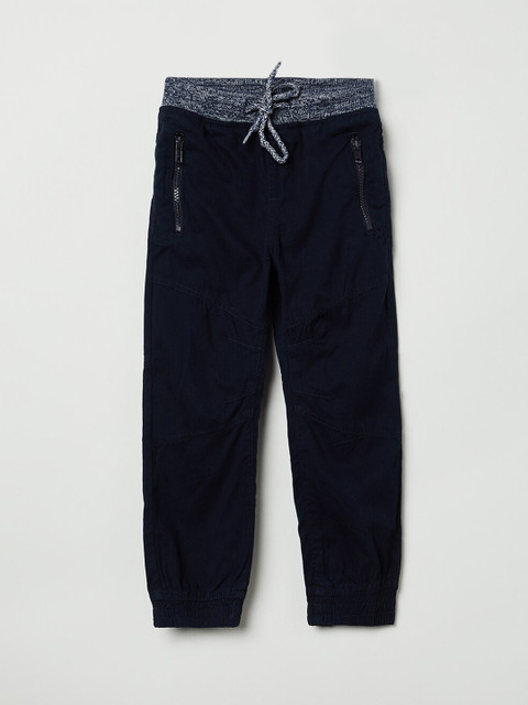 

max Boys Blue Solid Slim-Fit Joggers