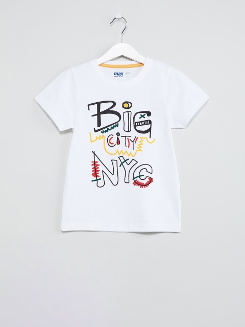 max Boys White & Black Printed Round Neck T-shirt