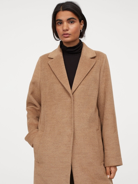 

H&M Women Beige Solid Knee-Length Coat