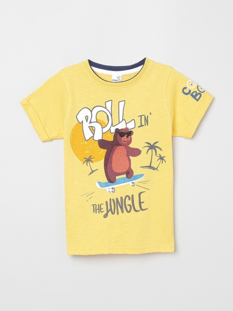 max Boys Yellow Printed Round Neck T-shirt
