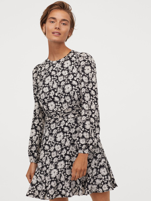

H&M Women Black & White Floral Patterned Dress