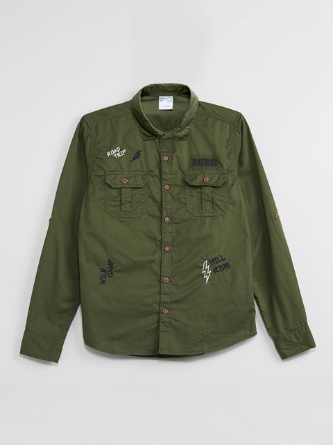 

max Boys Olive Green Regular Fit Printed Casual Shirt