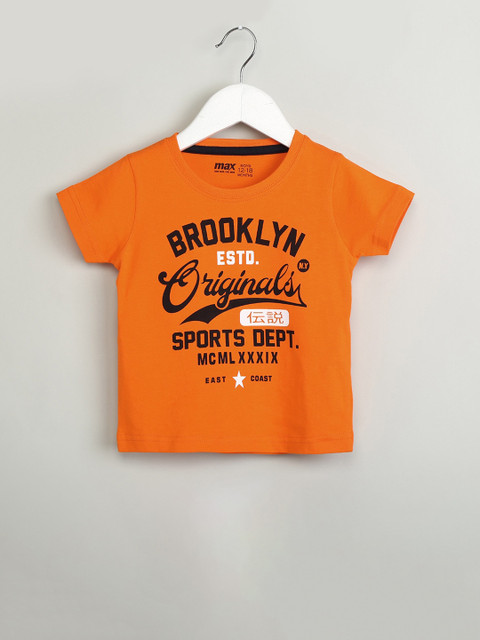 

max Boys Orange & Black Printed Round Neck T-shirt