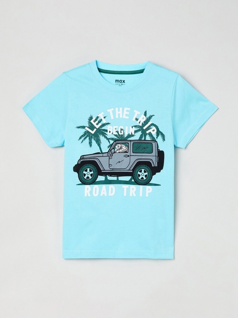 

max Boys Sea Green & Grey Printed Round Neck T-shirt