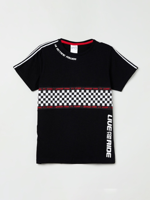 

max Boys Black Printed Round Neck T-shirt