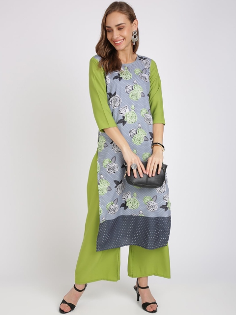 

Silk Bazar Women Green & Blue Floral Print Kurta with Palazzos