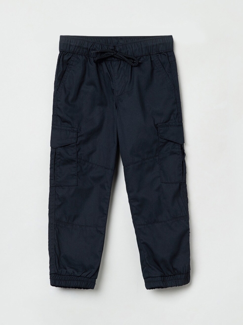 

max Boys Navy Blue Solid Slim-Fit Joggers