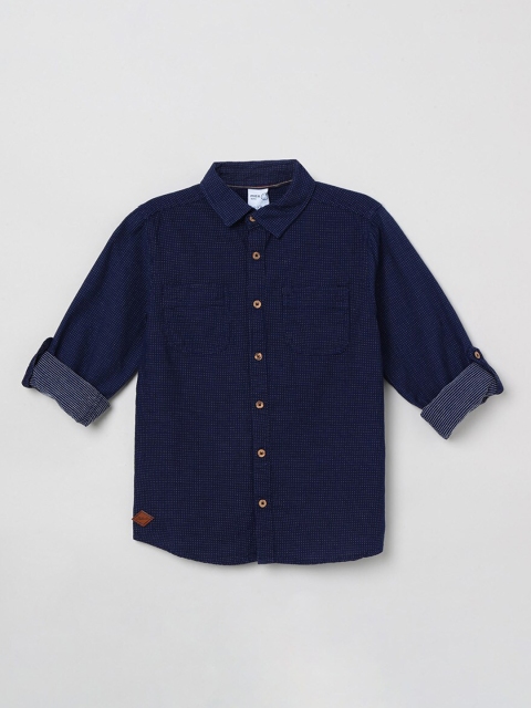 max Boys Navy Blue Regular Fit Printed Casual Shirt