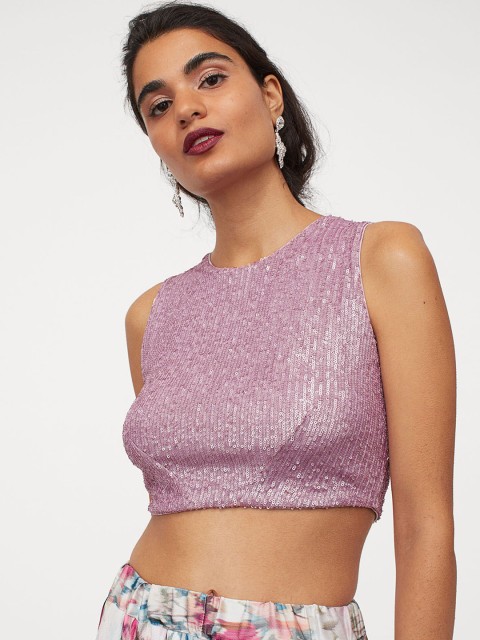

H&M Women Pink Sequined Top