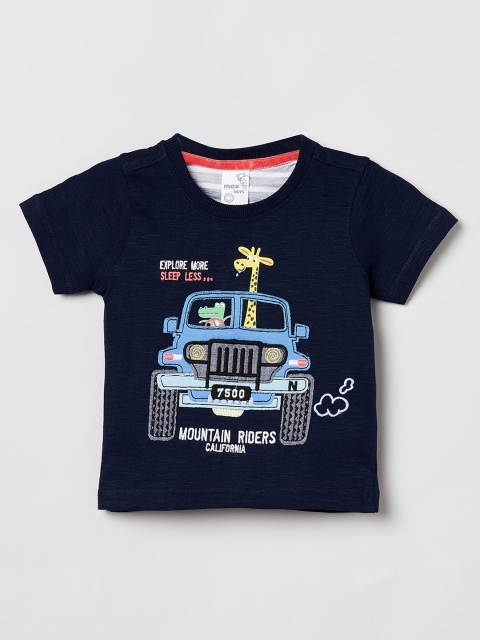 

max Boys Navy Blue Printed Round Neck T-shirt
