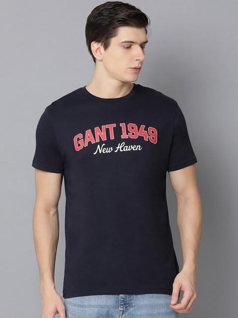

GANT Men Navy Blue & White Printed Round Neck T-shirt
