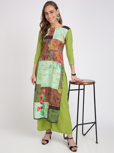 

Silk Bazar Women Green & Brown Printed Kurta with Palazzos