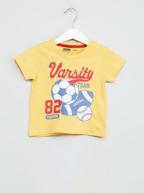 

max Boys Yellow Printed Round Neck T-shirt