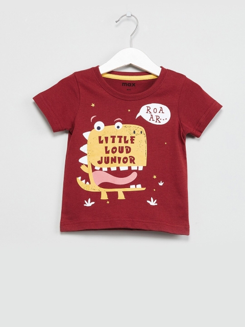 

max Boys Maroon Printed Round Neck T-shirt