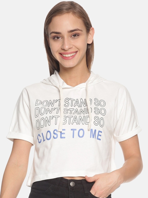 

Campus Sutra Women White & Black Printed Crop T-Shirt