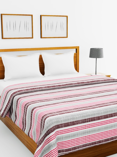 

BIANCA White & Pink Striped AC Room 150 GSM Double Bed Comforter