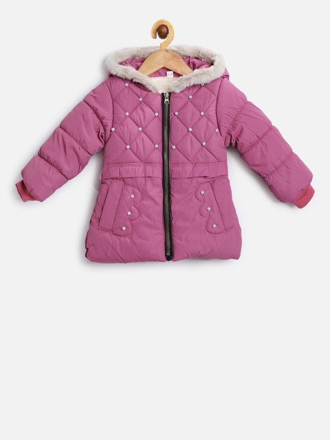 

PASSION PETALS Girls Purple Solid Lightweight Quilted Open Front Jacket