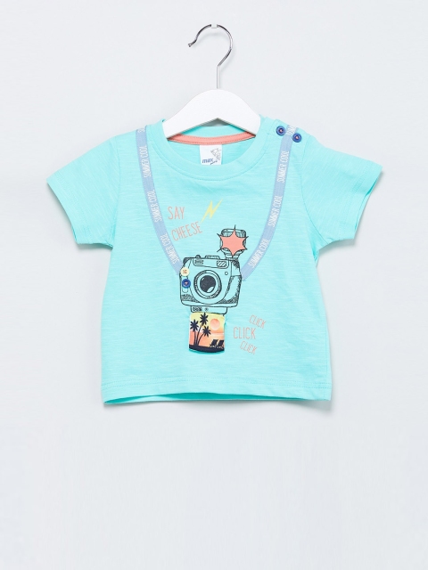 

max Boys Turquoise Blue Printed V-Neck T-shirt