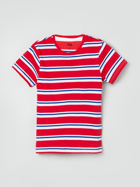

max Boys Red & Blue Striped Round Neck T-shirt