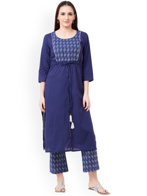

IMARA Women Blue & White Solid A-Line Kurta