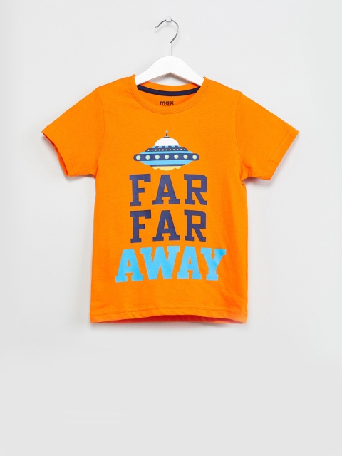 

max Boys Orange & Blue Printed Round Neck T-shirt