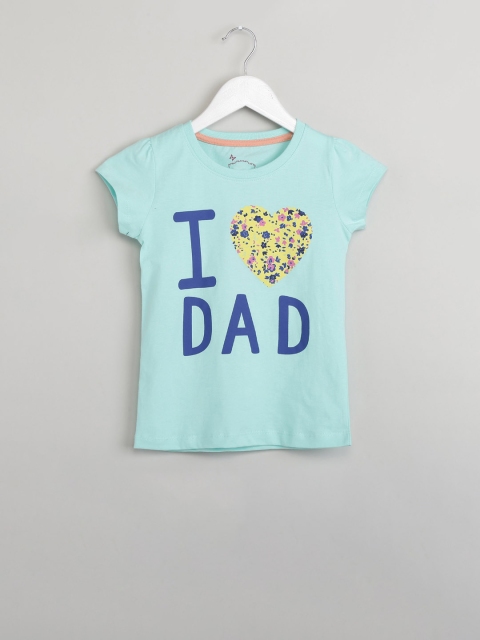 

max Girls Sea Green Printed Round Neck T-shirt