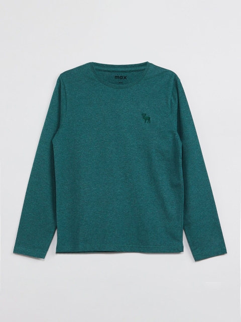 

max Boys Green Solid Round Neck T-shirt