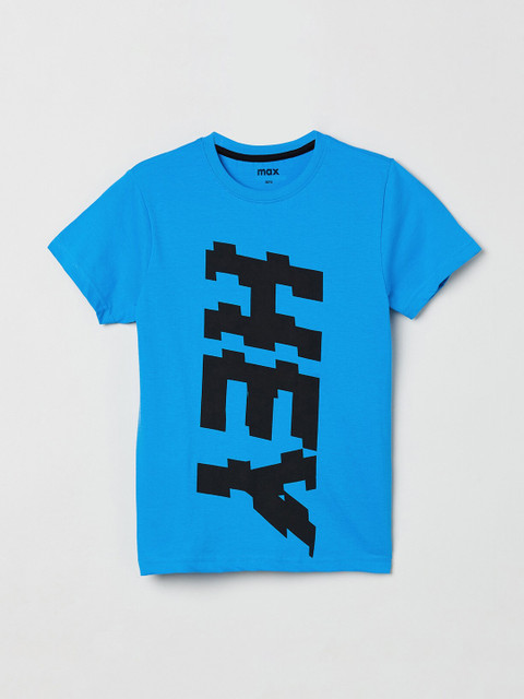 

max Boys Blue Printed Round Neck T-shirt