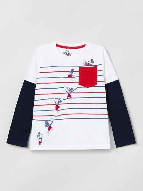 

max Boys White & Blue Mickey Mouse Printed Round Neck T-shirt