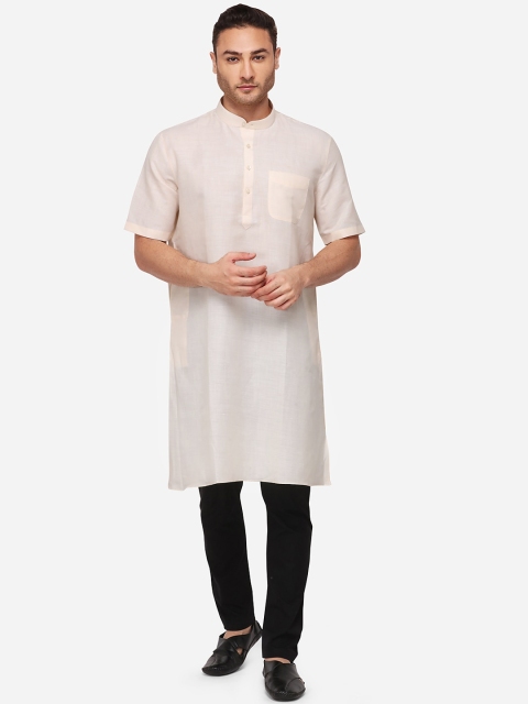 JADE BLUE Men Beige Solid Straight Kurta