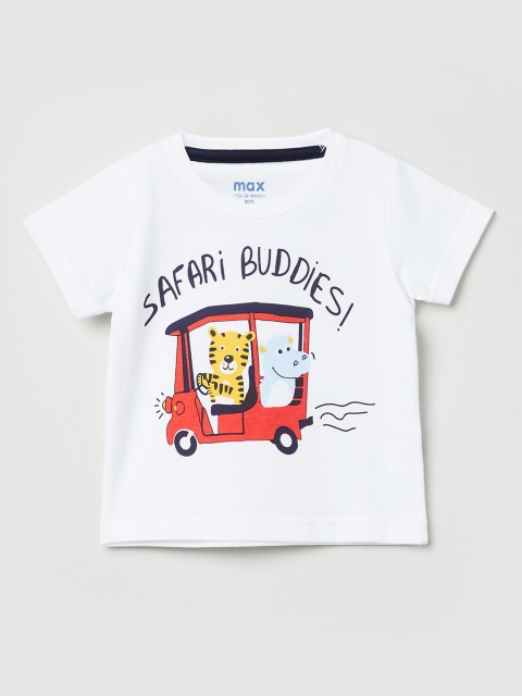 

max Boys White Printed Round Neck T-shirt