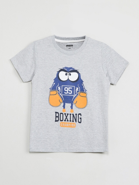 

max Boys Grey Printed Round Neck T-shirt