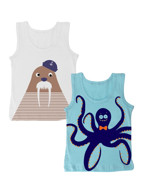 You Got Plan B Boys Pack Of 2 Printed Innerwear Vests VB-Nautical: 2-4, White