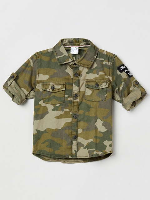 

max Boys Green Regular Fit Camouflage Printed Casual Shirt